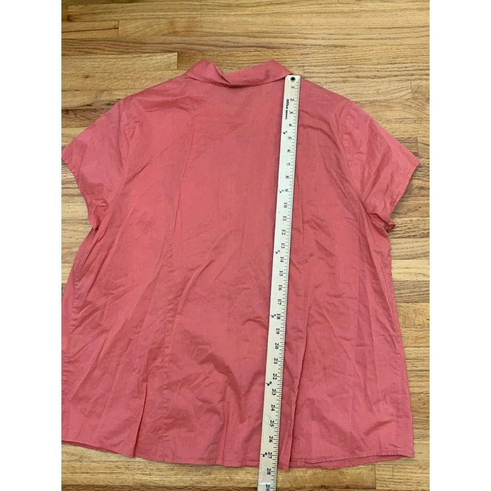 Talbots Woman Coral Pink 100% Cotton Short Sleeve Button Down Shirt 18W